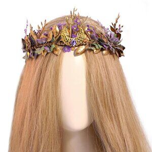 Woodland Flower Fairy Crown Rose Leaf Circlet Medieval Fantasy Cosplay Halloween
